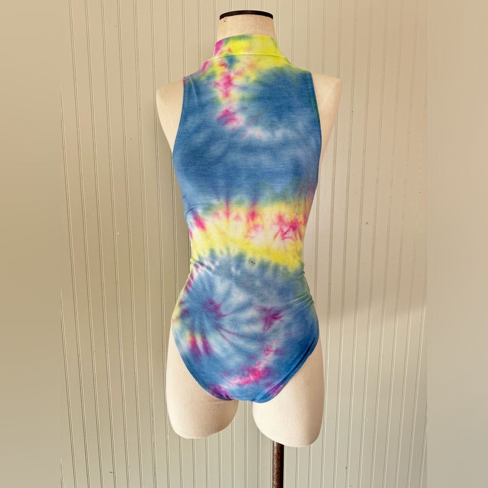 White and Multicolored Hand-dyed Haltered Tank Onesie